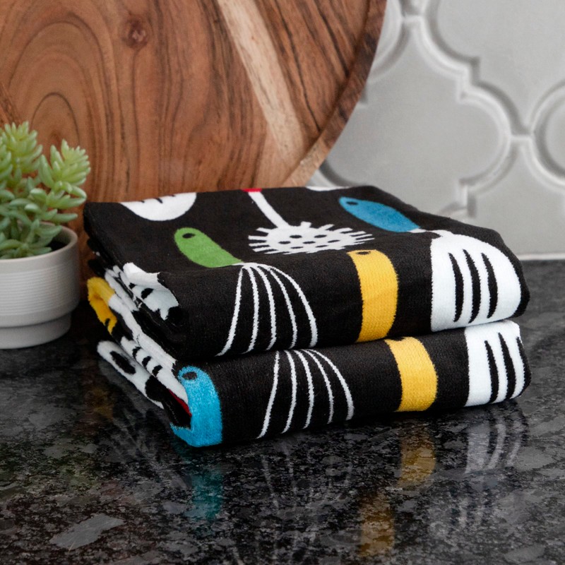 T-fal Textiles Kitchen Towel, 2 Pack, Black