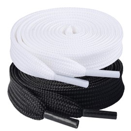 Booyckiy 2 Pairs Flat Shoelaces for Sneakers, 2/5" Wide Shoe Laces Black + White 48 inch(122cm)