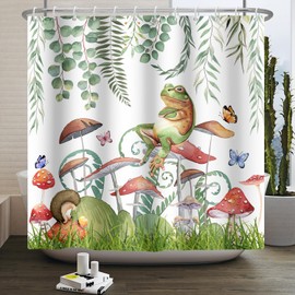 Leowefowa Funny Frog Shower Curtain Retro Eucalyptus Leaves Mushroom Vintage Bathroom Curtains Green Plant Watercolor Butterfly Shower Curtain Bathtub Waterproof Decor Polyester Fabric 72x72 inch