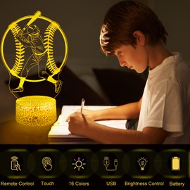 GIMFRY Baseball Night Light Cool Baseball Gifts for Boys 16 Colors Changing with Remote&Touch Models Bedside Room Baseball Decor Lamp Birthday Christmas Party Present for Kids and Baseball Lovers