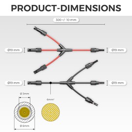 deleyCON Solar Y Cable 3/1 Adapter 6 mm² - Y Plug Adapter PV4 / T-Adapter IP68 1500V - (M/FFF, F/MMM) - For Solar System, Solar Panel, PV System, Photovoltaic, PV Plug (30 cm)