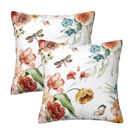 Llylumty Floral Throw Pillow Cover,Pink Blush Flowers Green Leaves Branches Birds Butterfly Throw Pillow Cases Decorative Square Pillowcases Home Decor Bedroom 18x18 Inch