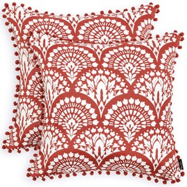 Royal Blaze Rustty Orange Throw Pillow Cases Set of 2 Soft Satin Pillow Covers with Pom Pom 18x18 Inches Hidden Zipper