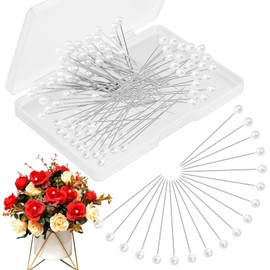 150 PCS Pearl Pins for Bouquets, 1.4 Inch Boutonniere Pin Corsage FloralPins Sewing Pins for Fabric, Round Ball Pearl Head Straight Pin for DIY Crafts Jewelry Making Sewing Wedding Flower