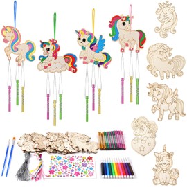 Ainiv Unicorn Wind Chime Craft Set Children, Wooden Wind Chime Craft Craft for Painting Unicorn Creative Sets for Girls Boys Children's Birthday Crafts 9 Pieces