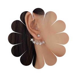 Iaceble Boho Crystal Star Stud Earrings Silver Cz Ear Jacket Earrings Tiny Star Ear Climber Earrings Rhinestone Front Back Earrings Jewelry for Women