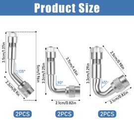 6 PCS Metal Valve Stem Extenders 45 Degree 90 Degree 135 Degree Universal Valve Stem Extension Tire Valve Extenders Valve Stem Removal Tool for Dual Wheels Cars, Bicycles Motorcycles (Silver