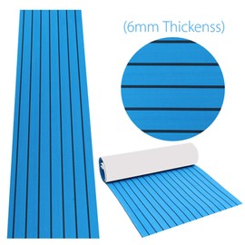 Boat Flooring EVA Foam Decking Sheet Faux Teak Marine Mat Marine Carpet Cooler Tops Seating Non-Slip Self-Adhesive for Motorboat RV Yacht Kayak Swimming Pool (35.4" X 94.5", Blue with Black Stripes)