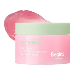 BeginS Pink Guava Glutathione Wash-Off Mask 3.17 Fl Oz, Jelly Texture Face Mask with Vitamin C and Niacinamide for Dark Spots, Uneven Tone, and Radiant Glass Skin, Korean Skincare