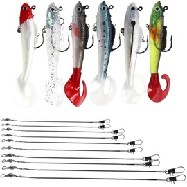 6 Pcs Fishing Lures Bait with Hooks, Pike Lures with 10 Pcs Wire Trace, 3D Artificial Lures Fishing Gear with Wobbler for Freshwater Saltwater