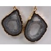Agate Earrings, Stone Geode Slice w/Center Druzy Crystals, 1"-2" Dangle