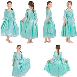 Yejue Royal Colonial Little Girl Child Princess Costume Hamilton Elizabeth Schuyler Green Dance Cosplay Kid Victorian Dress
