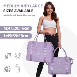 FIORETTO Womens Sports Gym Tote Bag Duffle Bag with Wet Pocket, Travel Bag Weekend Overnight Bags with Removable Strap, Water-Resistant Carry On Bag Hospital Holdalls for Women Light Purple