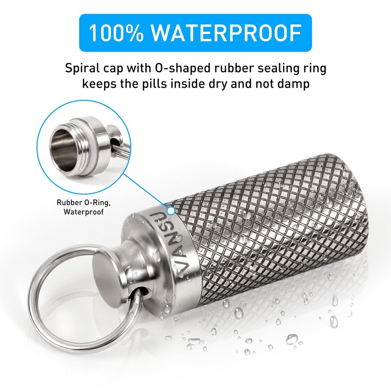 VANSU Titanium Waterproof Keychain Pill Holder Container,Portable Mini Size Pill