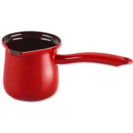 Hakan Enamel Turkish Coffee Pot 33.8 Oz, 1000 cc Jumbo Greek Arabic Coffee Maker with Spout, Stove Top Coffee Maker, Milk Warmer with Handle, Chai Pot Cezve, Ibrik, Briki, Red