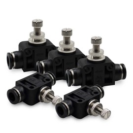 Bwintech Pack of 5 4 mm Hose OD Air Flow Control Valve, Union Pneumatic Speed Control Flow Regulator PSA-04 Straight Union Push to Connect Hose Fitting Regulator Valve