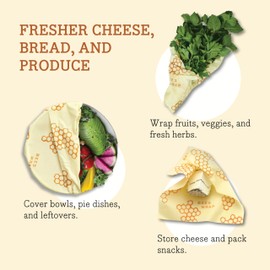 Bee's Wrap Reusable Beeswax Food Wraps Made in the USA, Eco Friendly Beeswax Food Wrap, Sustainable Food Storage Containers, Organic Cotton Food Wraps, Assorted 3 Pack (S, M, L), Honeycomb Pattern