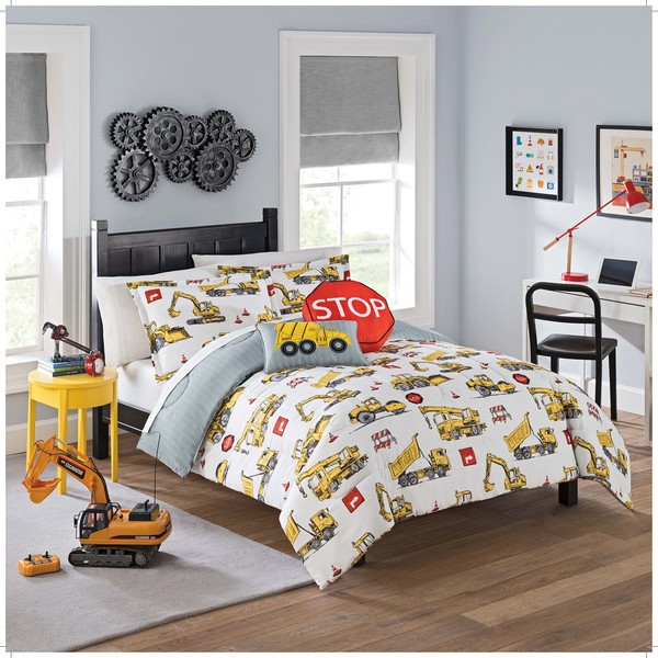 Waverly Kids Under Construction Modern Graphic 3-Piece Reversible Comforter Set, Full/Queen, Multicolor