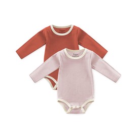 Jimonda Baby Bodysuit, 100% Organic Cotton Infant Long Sleeve Onesie Gender Neutral Baby Clothes, Orange&pink, 18-24 Months