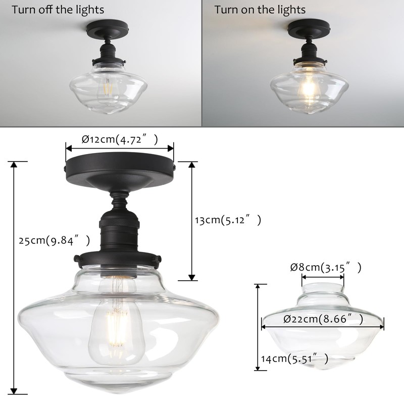 Pathson Glass Flush Mounted Ceiling Light, Vintage Farmhouse Ceiling Lamp