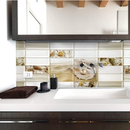 Dundee Deco White Faux Pearl Shells PVC 3D Wall Panel, 3.2 ft X 1.6 ft (96 cm X 48cm), Interior Design Wall Paneling Decor, Sample 9 in X 9 in