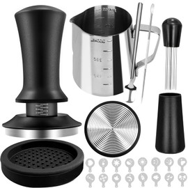 HahaGo 53 mm Coffee Tamper Set, 22 Pieces Espresso Tamper, 53 mm Espresso Tamper with Tamper Mat, Espresso Needle, Mixing Spoon, Frothing Jug, Latte Art Pen and Decorative Stencils, Espresso