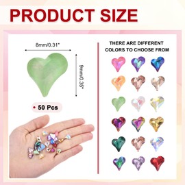 MECCANIXITY 50 Pcs 3D Heart Nail Charm Crystals Nail Gems 8x9mm Crooked Heart-Shape Art Rhinestone Charm for Valentine's Day DIY Decoration, Rich Green