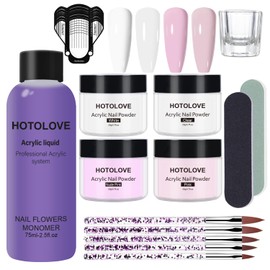 Acrylic Liquid Monomer and Powder Set- Professional Acrylic Nail Kit Acrylic Dip Powder with 5PCS Nail Brush 4 Colors White &Clear &Pink &Nude Pink for Nail Extension French Fake Nails Tips Art Set