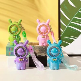 Electroplated Cartoon Bear Series Keychain Colorful Mini Fan Handheld fan 2-speed Adjustable USB Rechargeable Pendant Keychain Fan Gift Fan (D01)