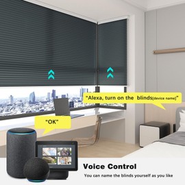 Changshade Smart Blinds Cellular Shades for Windows Doors Motorized with Remote Control, Custom Size Automatic Honeycomb Blind Electric Power Work with Alexa, Google Home, Light Filtering, Dark Blue