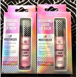 PEARL WORLD COSMETICS 2pk PEARL WORLD CUPCAKE PINK MARBLED HYDRATING SHINE LIP GLOSS & LIP BALM IN ONE