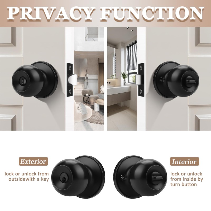 Probrico 6 Pack Black Door Locks with Key, Exterior Door