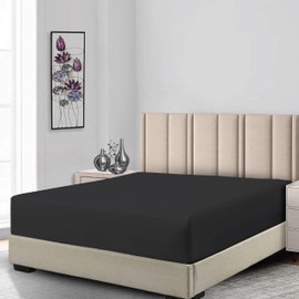 Ev Dekor Double Fitted Sheet Soft 100% Microfiber 40cm extra deep fitted bed sheets - bedsheets bottom sheet - Black (137 x 190) Cm