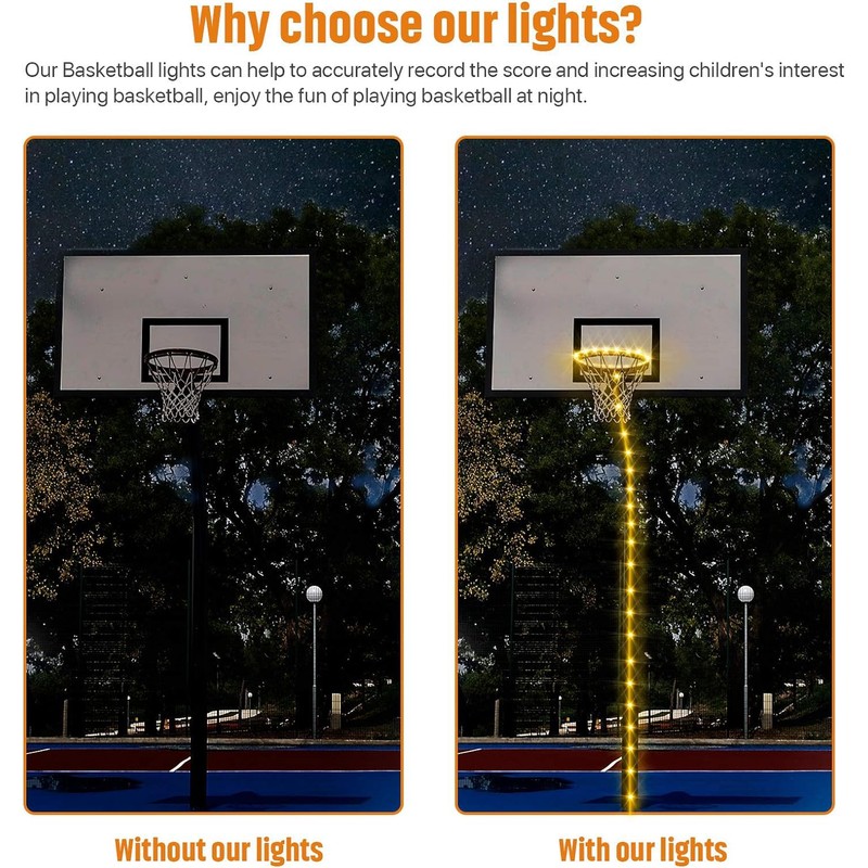 W WHEEL UP Basketball Hoop Lights Waterproof Remote Control Basketball