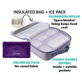 Bento Box with Bag and Ice Pack Set for Kids. Lunch Boxes Snack Containers for Boys Girls Adults. 6 Compartments, Leak-proof Portion Container Boxes Insulated Bags for School Lunches, BPA Free, Purple