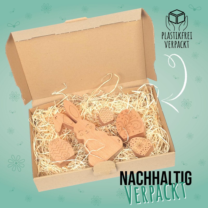 DaHo-Toys Easter Decoration Holly-Hoppel Easter Set, 5 Pieces, Solid Wood/Beech