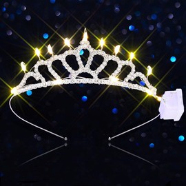 Kilshye Light Up Rhinestone Tiara Silver Tiaras Headband Birthday Costume Hair Accessories for Girls (Silver-Yellow Light)