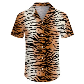 ifamawlea Men's 2 Piece Tracksuit Hawaiian Shirt Shorts Button Down Shirt and Shorts Sets with Bucket Hats, Animal Print Tiger, 3X-Large