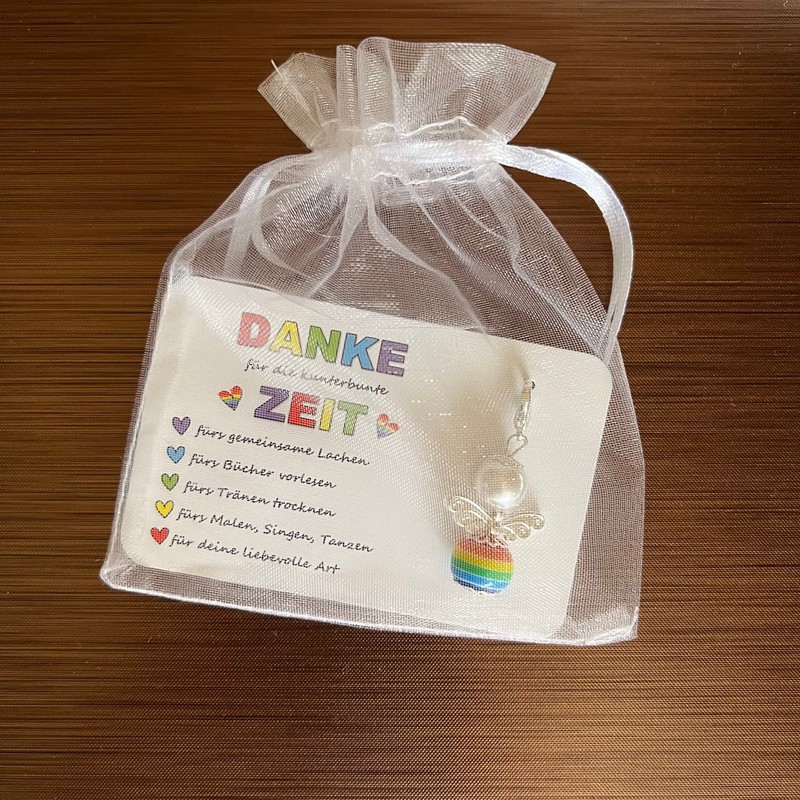 Kunterbunte Zeit Schutzengel Schlüsselanhänger DANKE Geschenk Abschied Erzieherin Kita Kindergarten