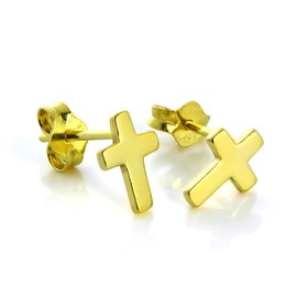 Small Gold Dipped Sterling Silver Cross Stud Earrings