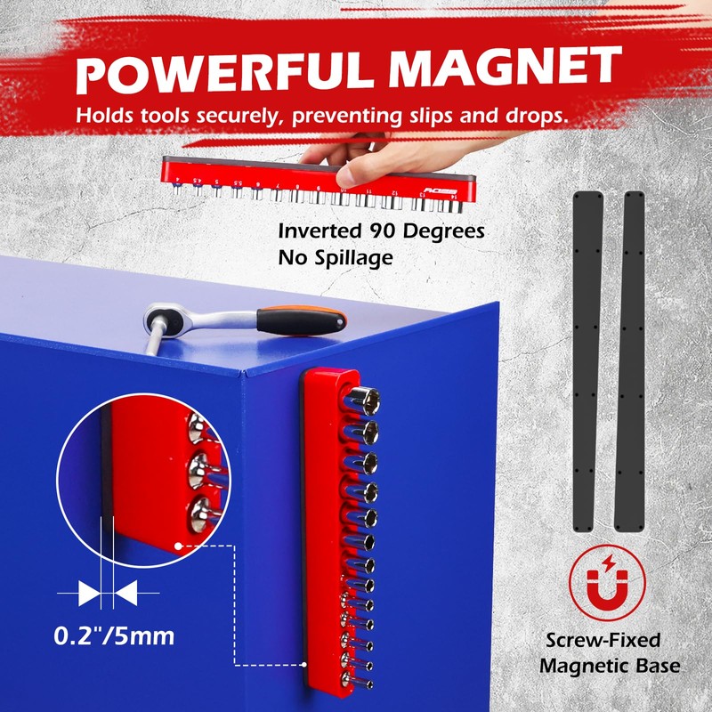 2-Piece 1/4"-Drive Metric Magnetic Socket Organizer Set (Holds 26 Sockets)