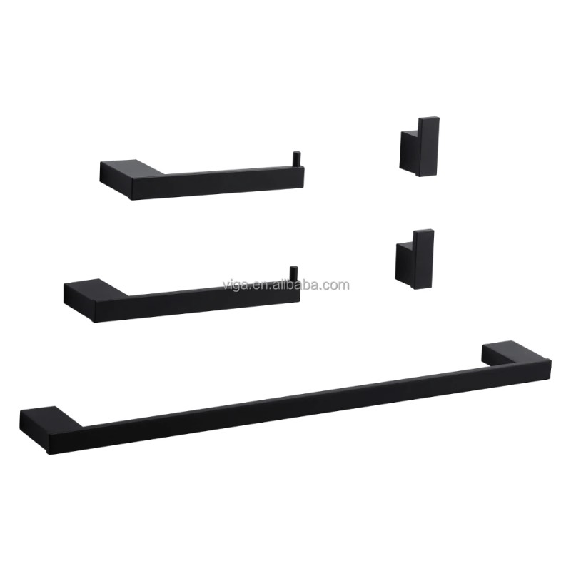 Matte Black Bathroom Accessories Set 5 Pieces, Wall Mounted Screw-In