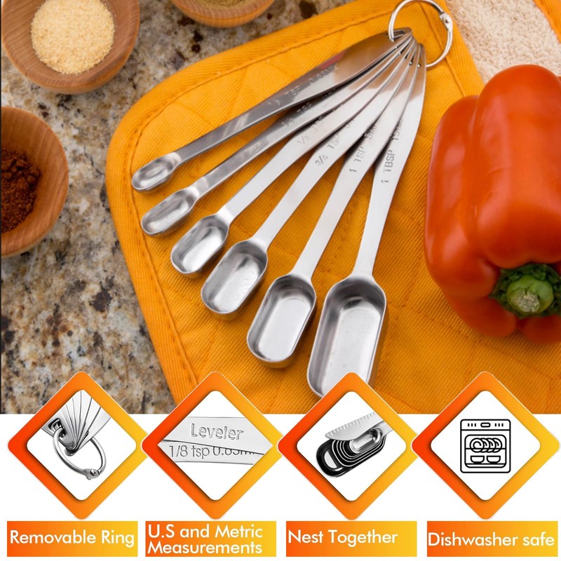 Hushnow Stainless Steel Measuring Spoons Set of 7 with Leveler,