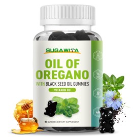 SUGAWITA Oil of Oregano with Black Seed Oil + Vitamin D3 | 3 in 1 Oregano Oil 500mg Gummies for Immune Health | Retains High Concentrated Carvacrol & Thymoquinone | Non-GMO, Vegan | 60 Chews