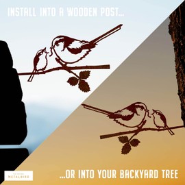 METALBIRD - Long-Tailed Tit and Chick - Outdoor Garden Ornaments in Corten Steel - Metal Art Proudly Made in Britain