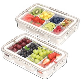 2 Pack Box Charcuterie Container with Dividers 12 Compartments,Snackle Boxes Food Storage, Bento Box Adult, Large Portable Divided Snackle Organizer with Lid & Handle, Stackable Food Containers(White)