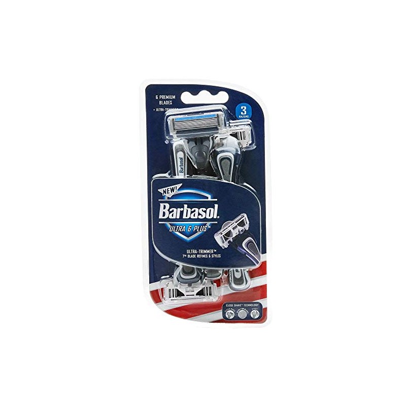 Barbasol Premium Disposable Ultra 6 Razor, 3 Count, (Pack of