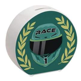 Motorsport Helmet Money Box in Racing Green with Winner Wreath Cool Motorsport Racing Car Helmet Motorcycle Piggy Bank Racing Money Box Fan Men Racing Piggy Bank Car Sports Car