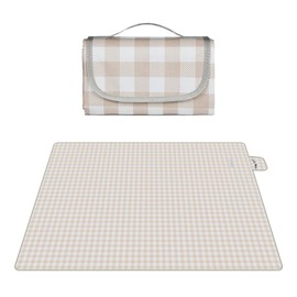 Leisure Sheet, Compact, 57.1 x 59.1 inches (145 x 150 cm), Large Size Picnic Mat, For 3 to 6 People, Lightweight, Foldable, Easy Storage, Portable, Waterproof, Moisture-Proof, Checkered Pattern,