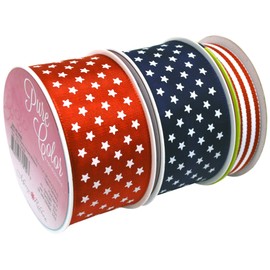 Morex Ribbon 30140P3-914 Wired Ribbon w/Stars and Stripes 1.5" X 12 YD Patriotic Ribbon for Gift Wrapping, Red/White/Blue (3-Pack), 4th of July Decorations, American Flags Gift Ribbons for Crafts